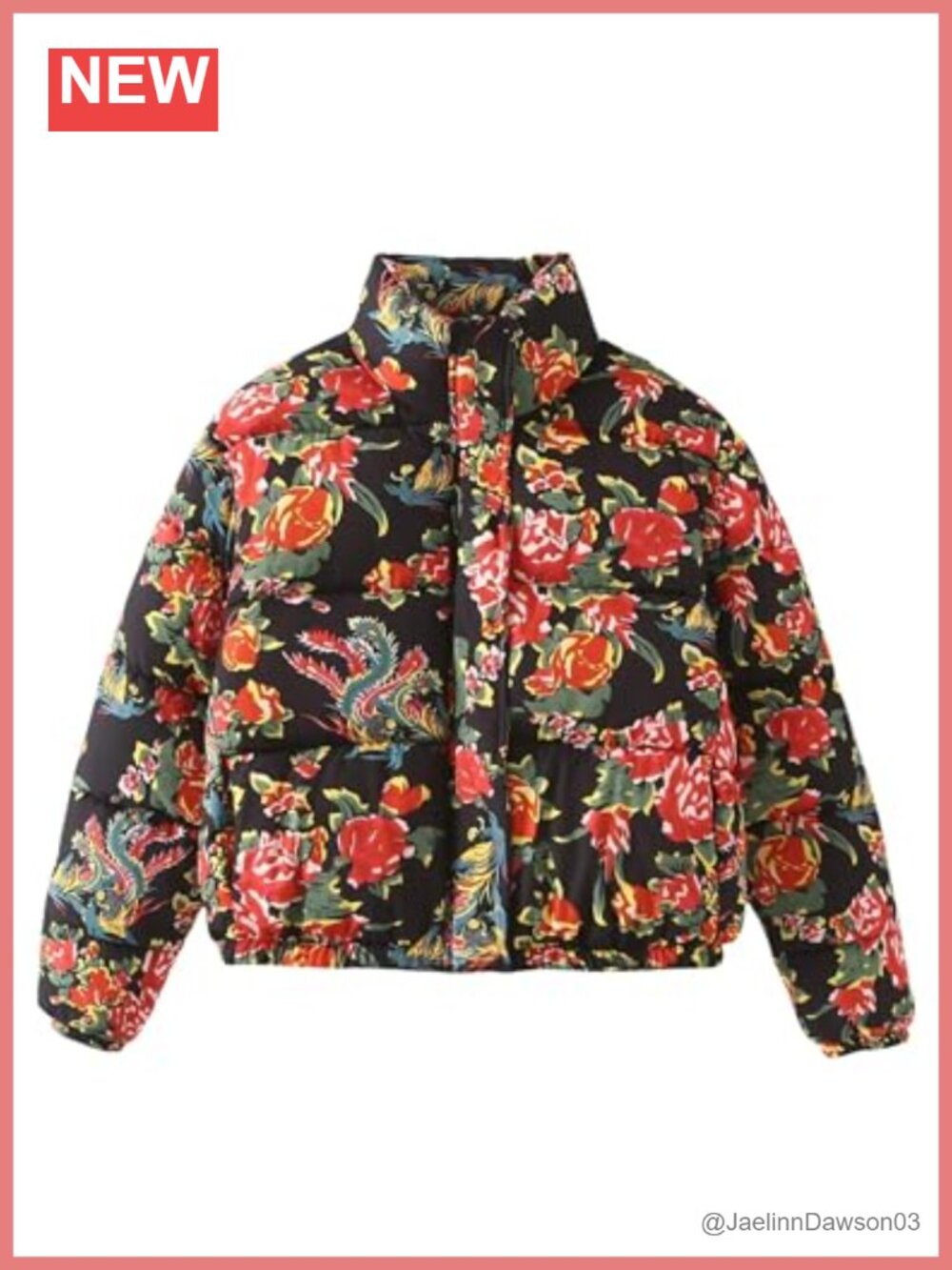 Floral Puffer Jacket Cropped Quilted Lightweight Coat Vintage Boho